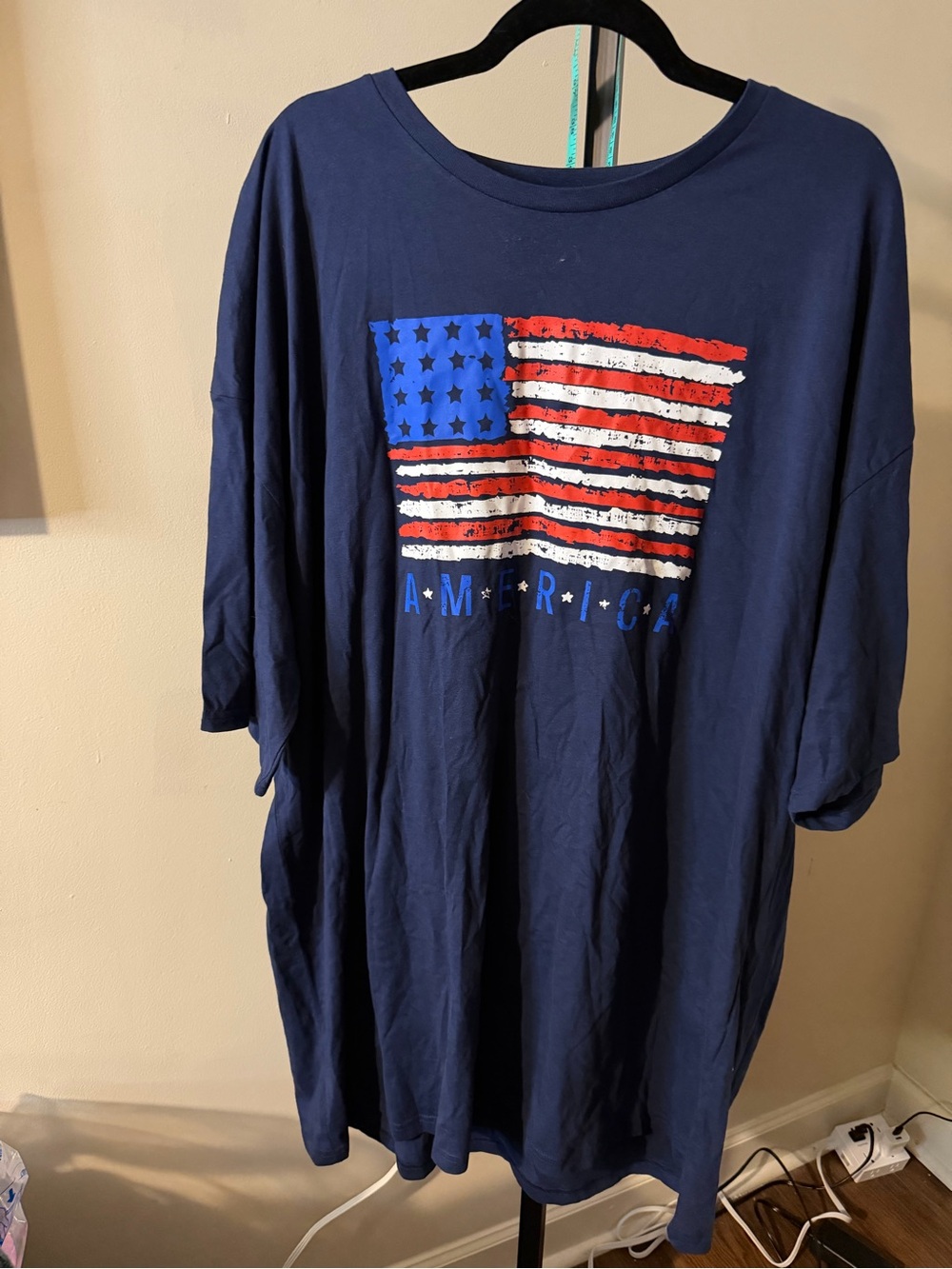 Mens Navy Blue Graphic Tee with American Flag
